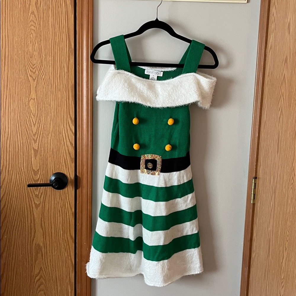 Holiday Elf Dress Green and White Striped Size Small